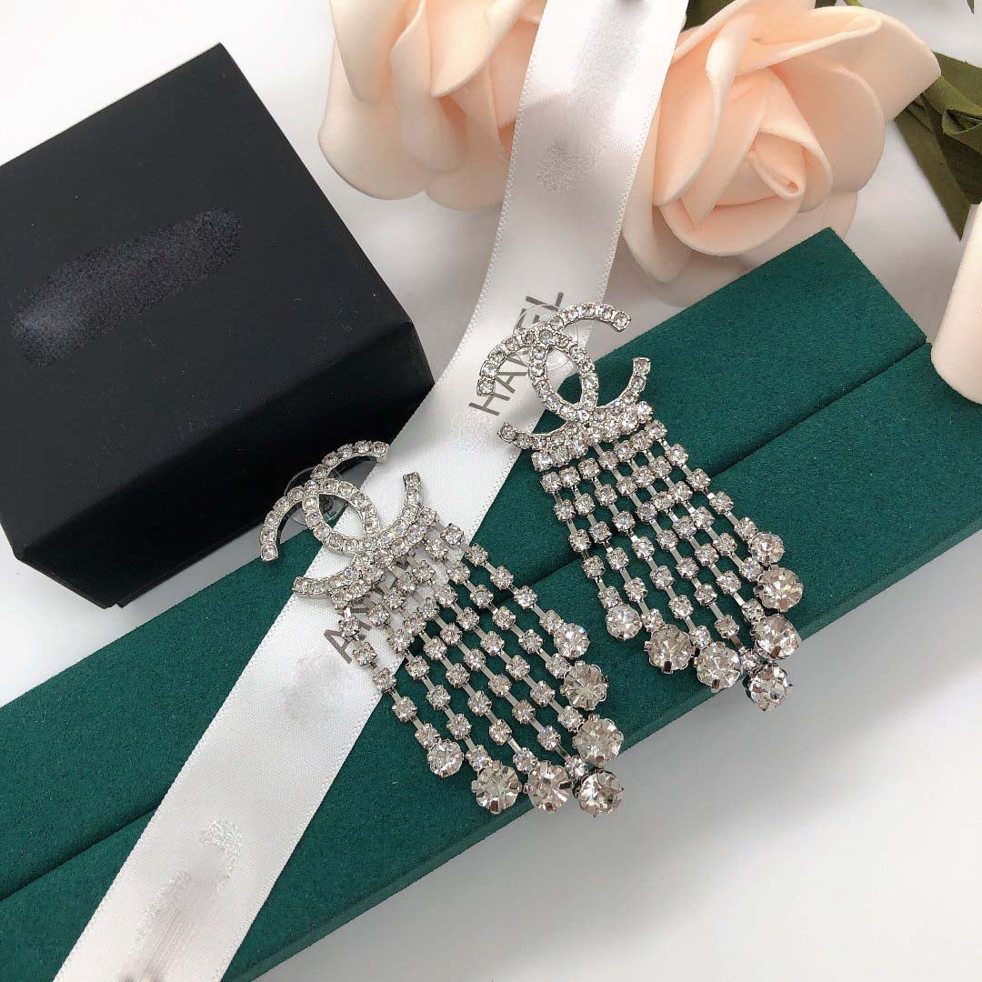 Silver Tassel Pendant Earrings