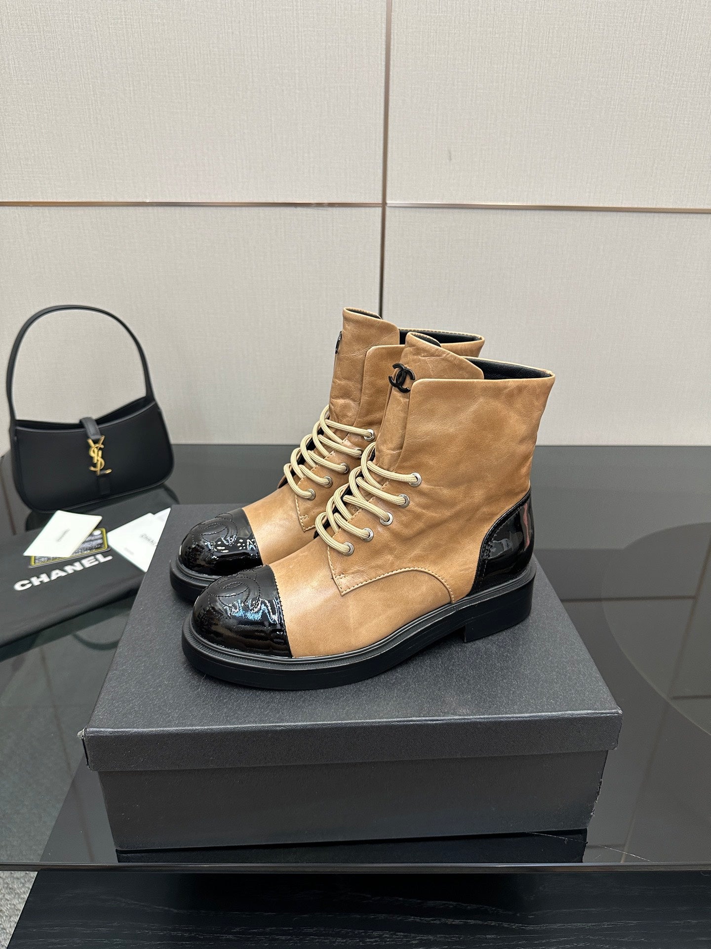 CNL25ss new fashionable color-blocked chunk-heeled ankle boots 0725090808