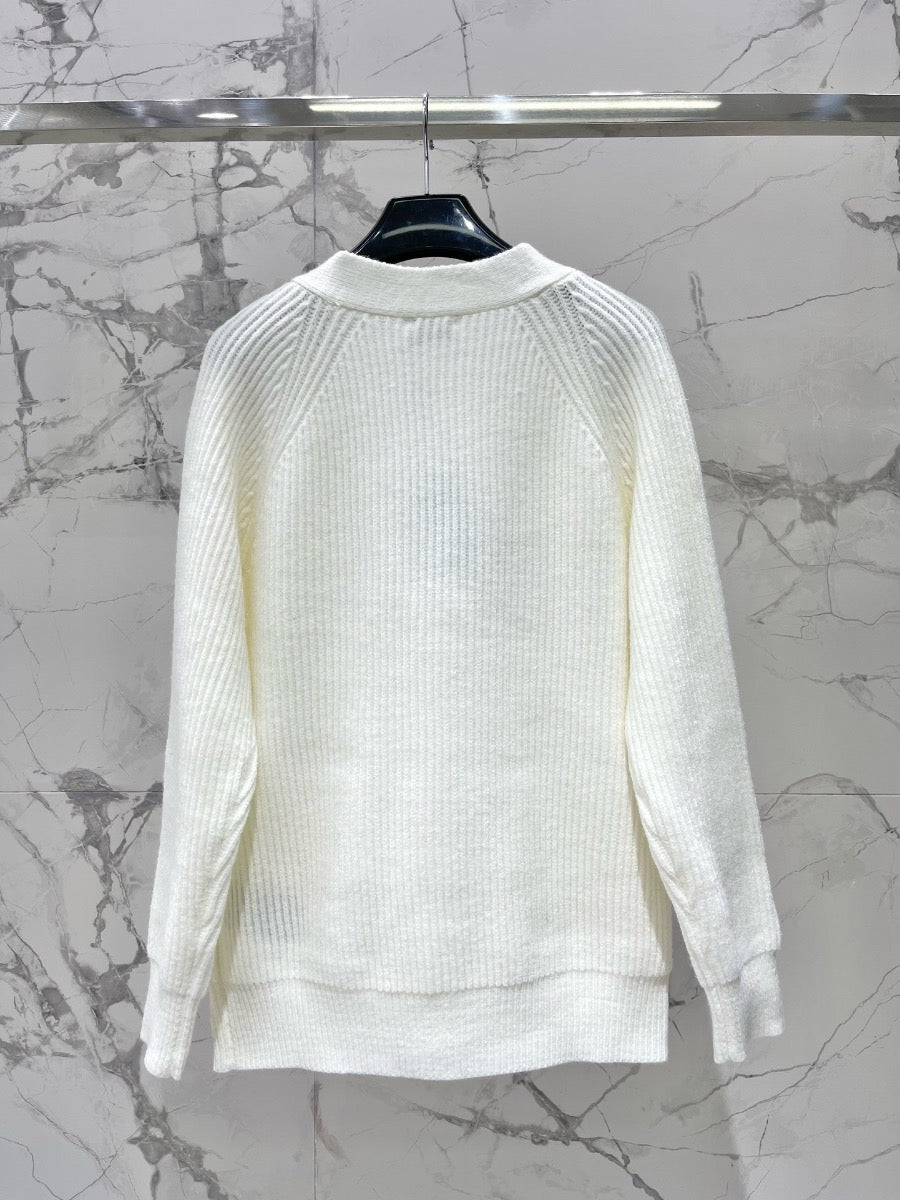 YSL V-Neck Knit Wool Cardigan with Silver Threads 0725022702