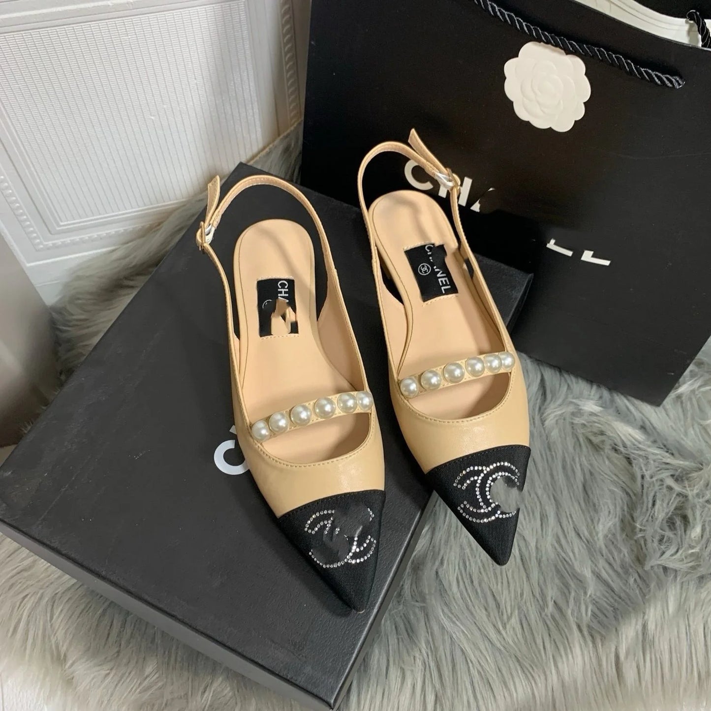 Pointed Toe Mary Jane Shoes New French Colorblock Shallow Mouth Flats 1024051505