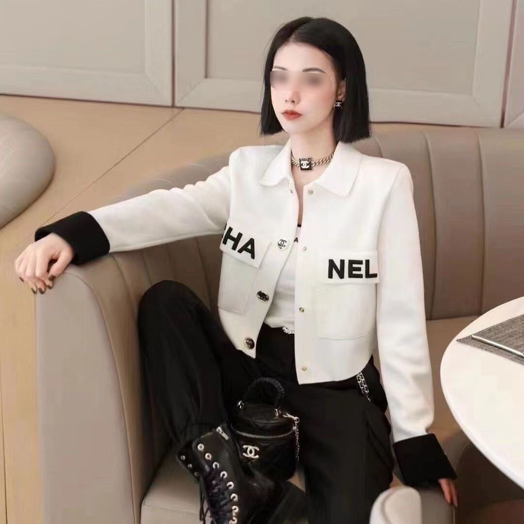 2023 Black and White polo neck pocket autumn and winter coat/Black PD1423090803