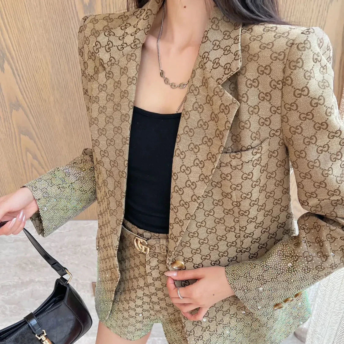 New jacquard rhinestone suit shorts set 1025031420