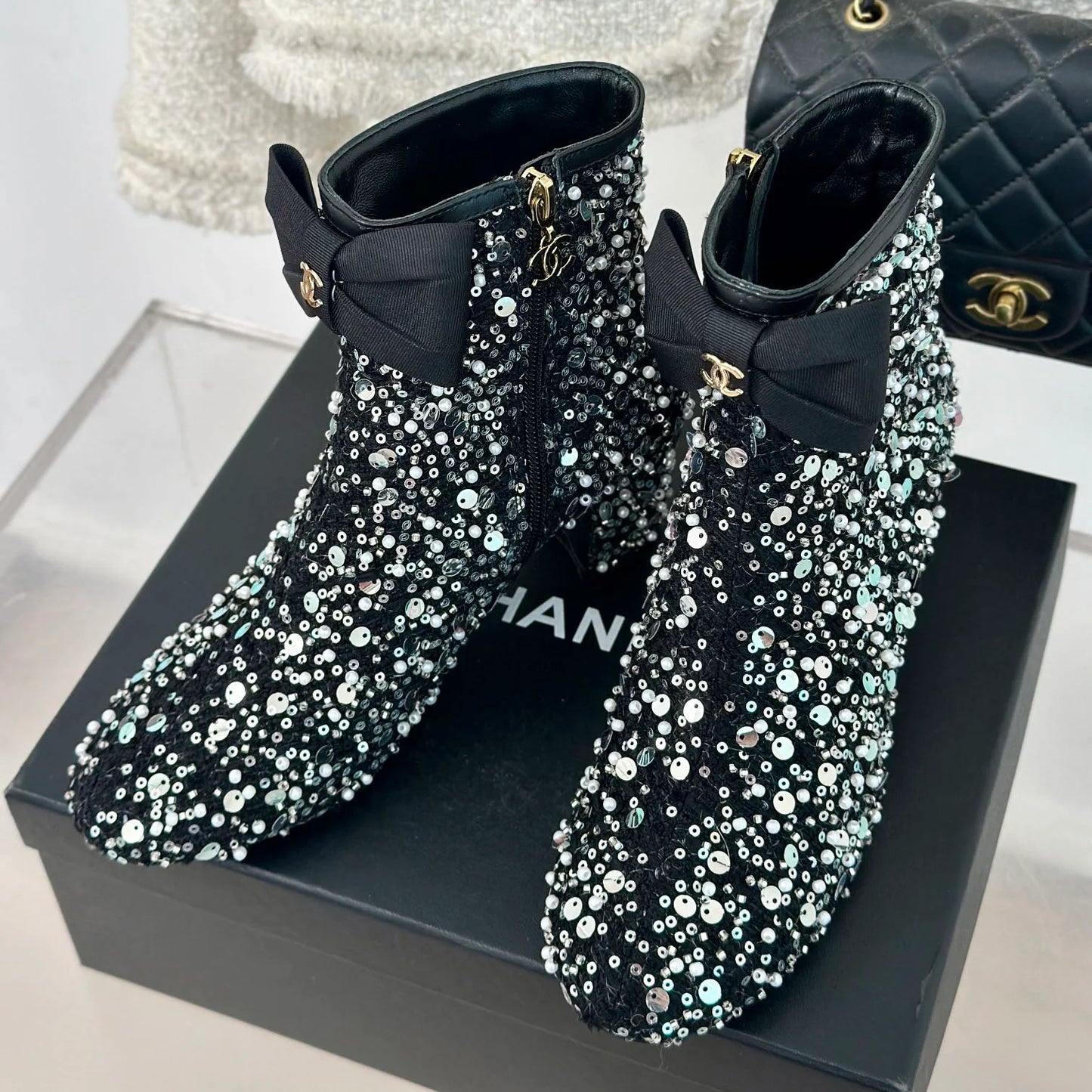 Fashion sequin bow short boots 1024103008