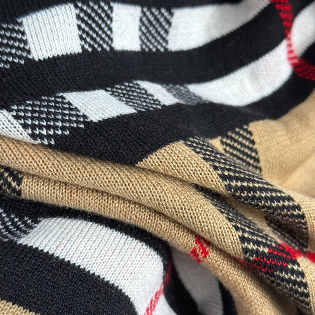 Checkered Hooded Knit Cardigan Jacket 1025092320