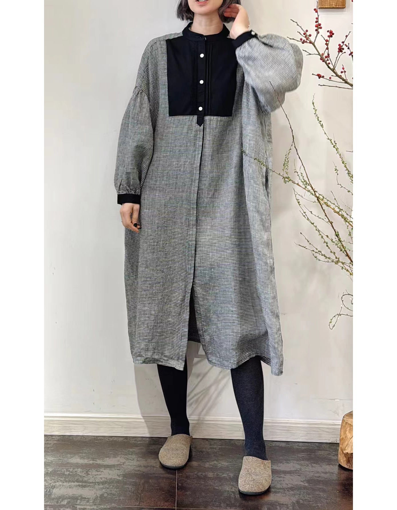 Comfortable Color Stitching Loose Linen Dress