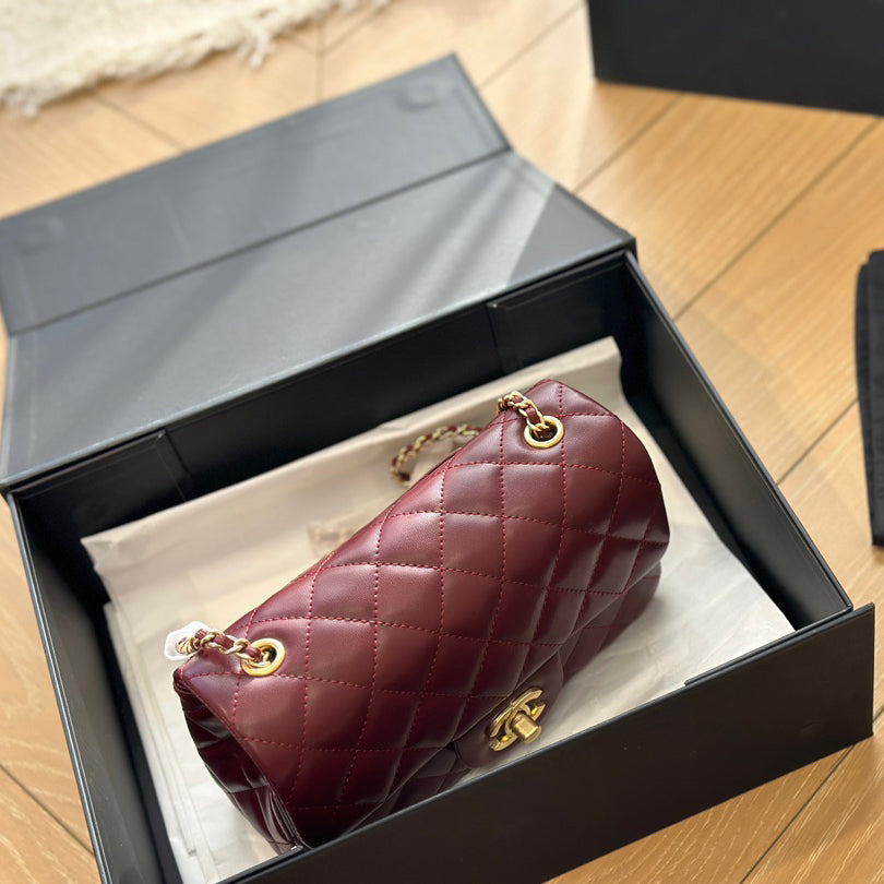 CNL Diamond check wine red chain bag 0724100101