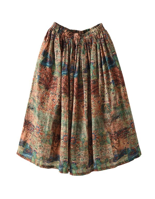 Summer Comfortable Floral Linen Skirt