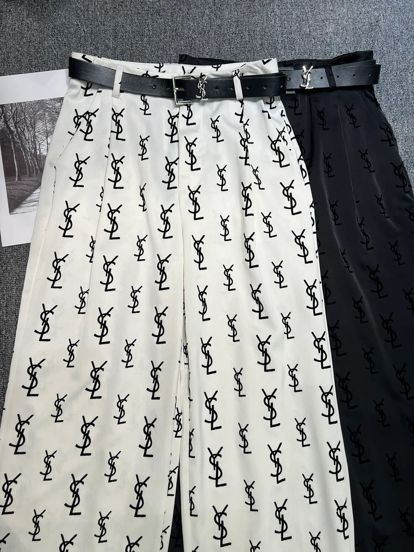 Flocked letter logo wide leg pants (with belt) 1824021906