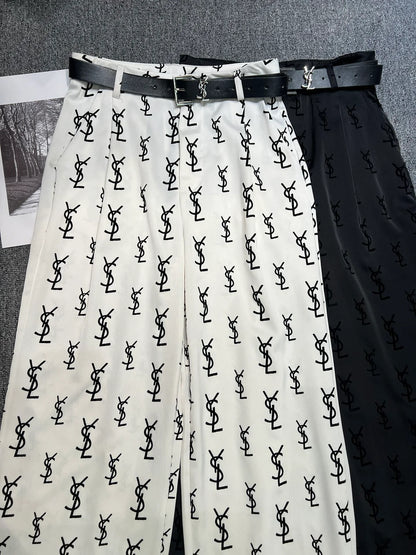 Flocked letter logo wide leg pants (with belt) 1824021906