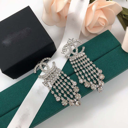 Silver Tassel Pendant Earrings