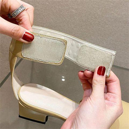New Color Matching Pointed Shoes Velcro Shallow Thick Heel Women's Shoes 1024032522