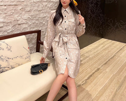 Classic printed fashionable lapel shirt dress 071