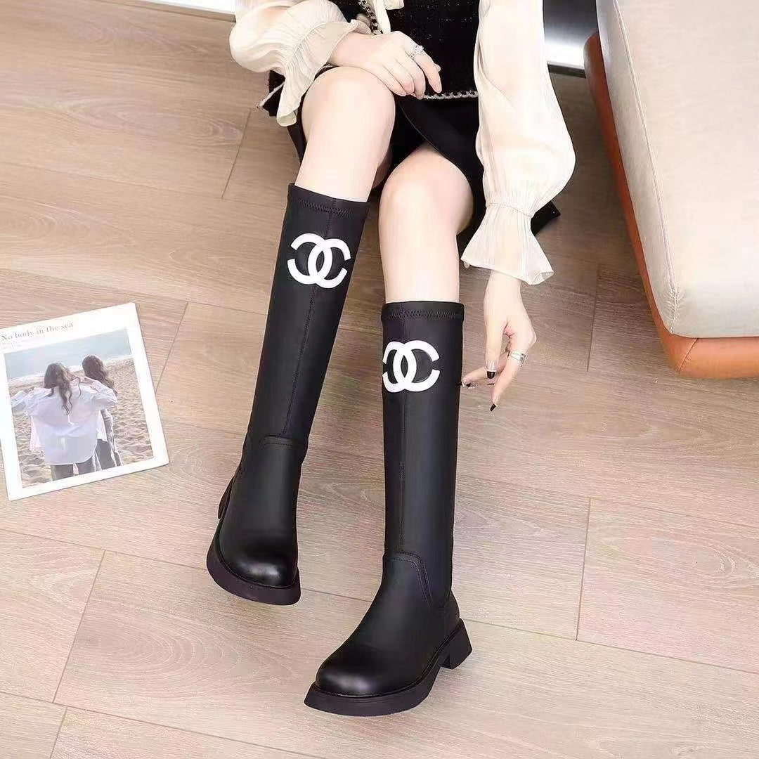 MID-TUBE WOMEN'S BOOTS 2022AUTUMN AND WINTER NEW THICKSOLED ALL-MATCH HIGH BOOTSELASTIC TIGHT BOOTS