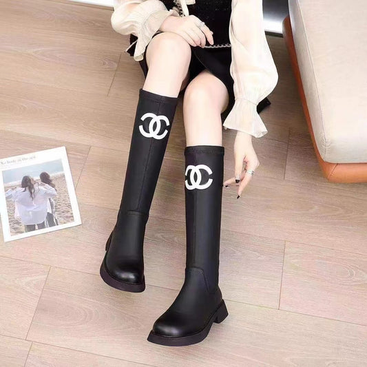 MID-TUBE WOMEN'S BOOTS 2022AUTUMN AND WINTER NEW THICKSOLED ALL-MATCH HIGH BOOTSELASTIC TIGHT BOOTS