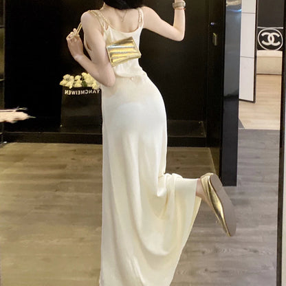 Luxurious sequin knitted chain camisole maxi skirt 1024052705