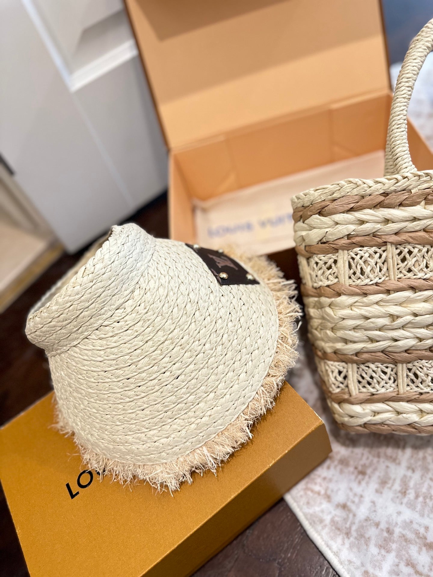 Lvv straw bag hat 2-piece set 0725070702