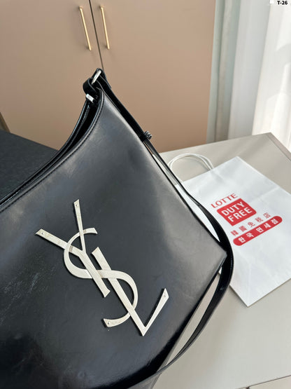 Y waxed leather black and silver underarm shopping bag 0724061208