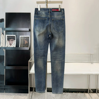 PR Embossed Letters Straight Leg Skinny Jeans 1824091007