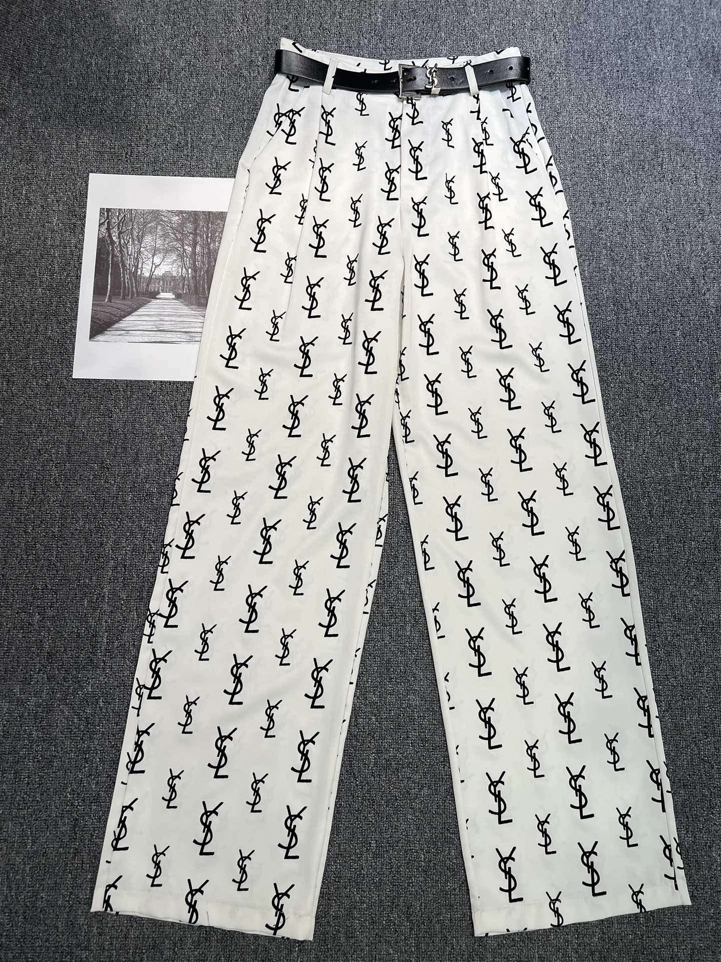 Flocked letter logo wide leg pants (with belt) 1824021906