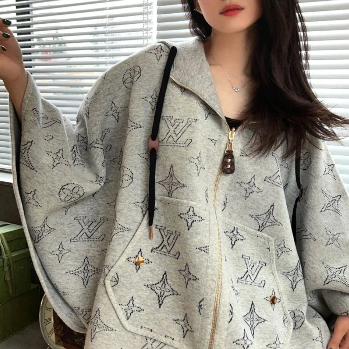 New Hooded Knitted Top Casual Elegant Fashion Cape Jacket 1024030820