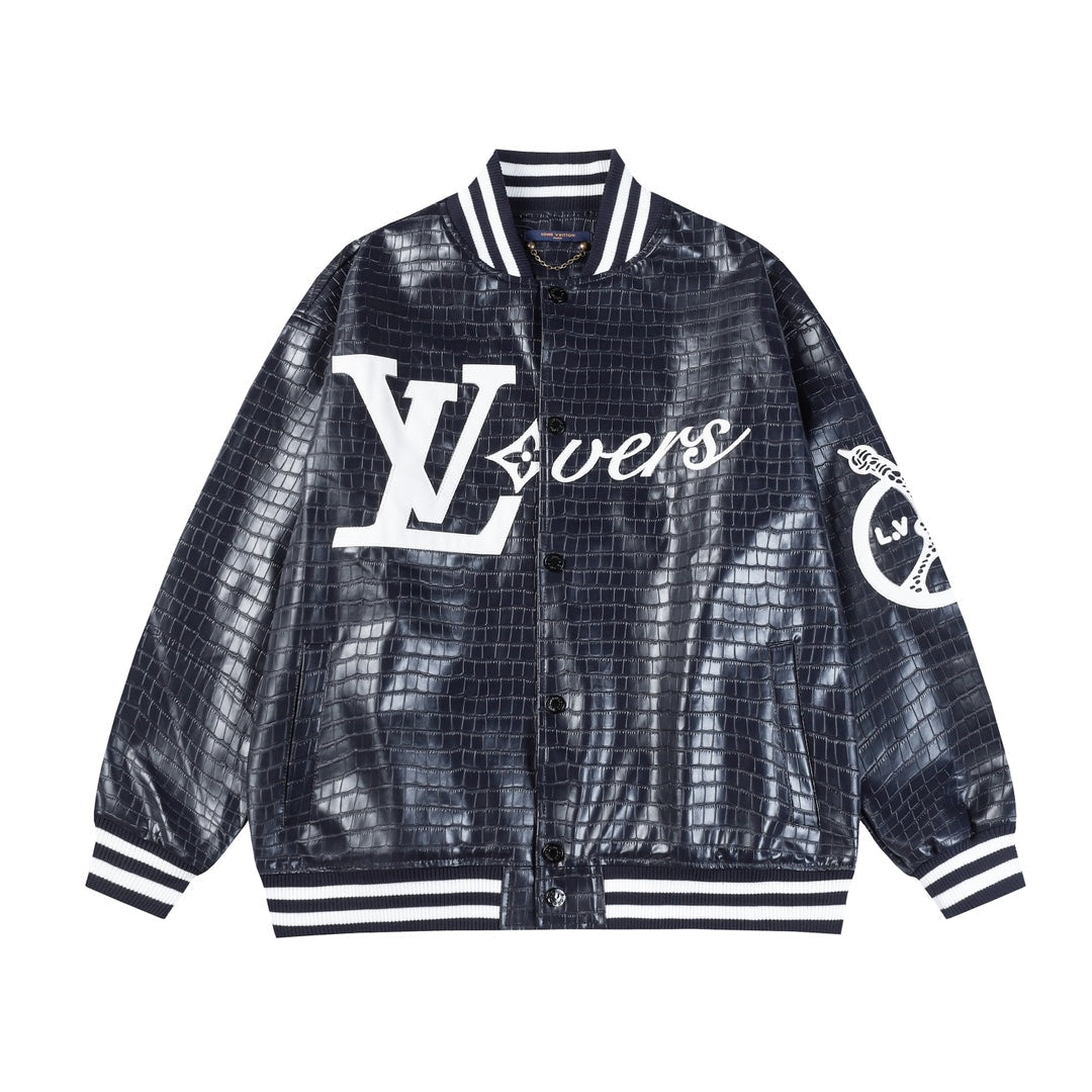 Embroidered Leather Baseball Jacket 1025092514
