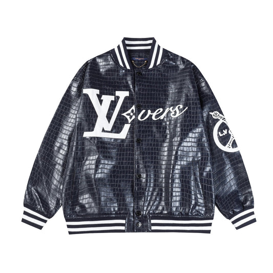 Embroidered Leather Baseball Jacket 1025092514