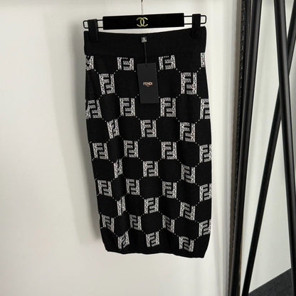 New Color-Blocked F-Letter Knit Skirt 1025092316