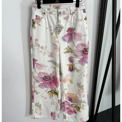 Straight-Leg Denim Pants with Large Floral Print 1025092313