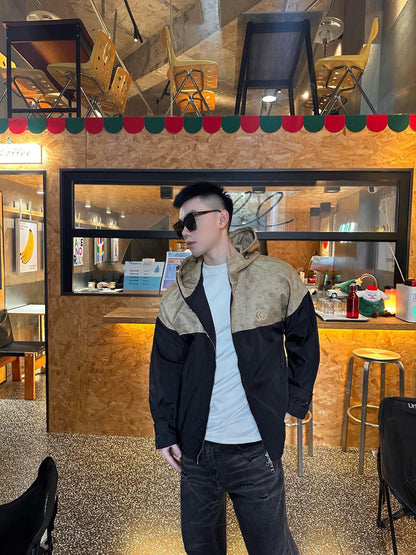 GG patchwork printed hooded trench coat 0725091002