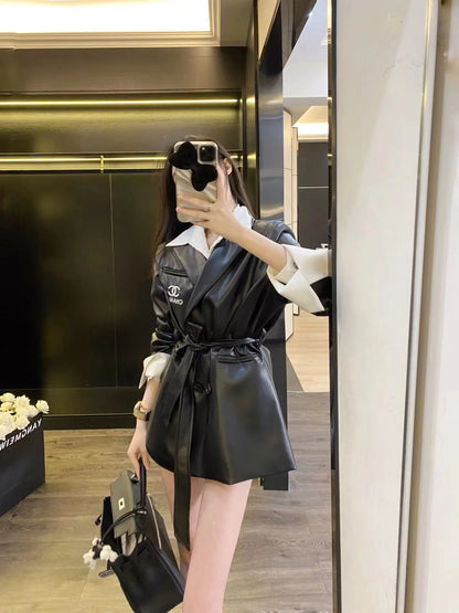 CHA Vintage Maillard Lapel Contrast Sleeve Leather Blazer 0724022201