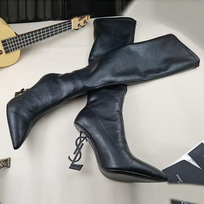 New Fashion Cowhide High Heel Boots 1023121406