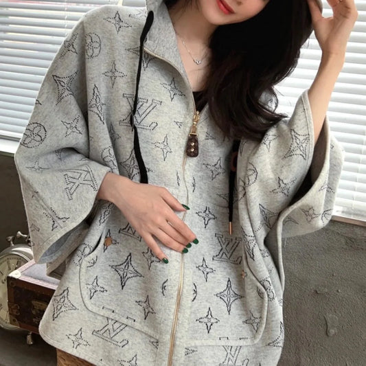 New Hooded Knitted Top Casual Elegant Fashion Cape Jacket 1024030820