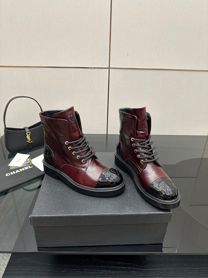 CNL25ss new fashionable color-blocked chunk-heeled ankle boots 0725090808