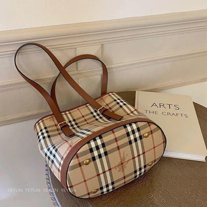 New Bucket Shoulder Handbag Fashion Versatile Classic Check Women's Bag 1024031513