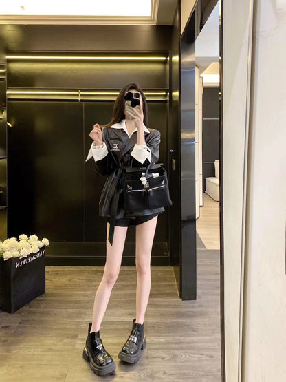 CHA Vintage Maillard Lapel Contrast Sleeve Leather Blazer 0724022201