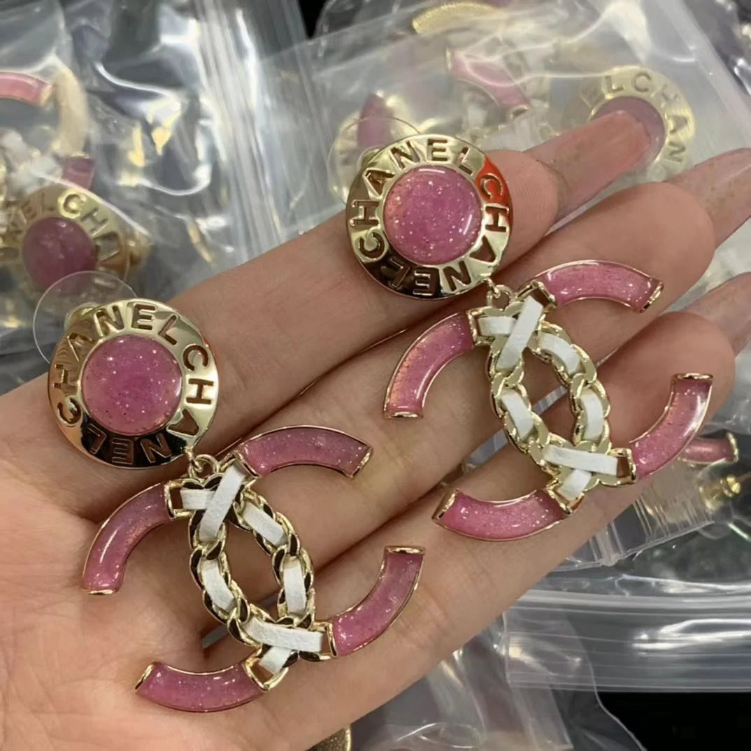 New Light Luxury Letter C Braided Patchwork Earrings 1024122701