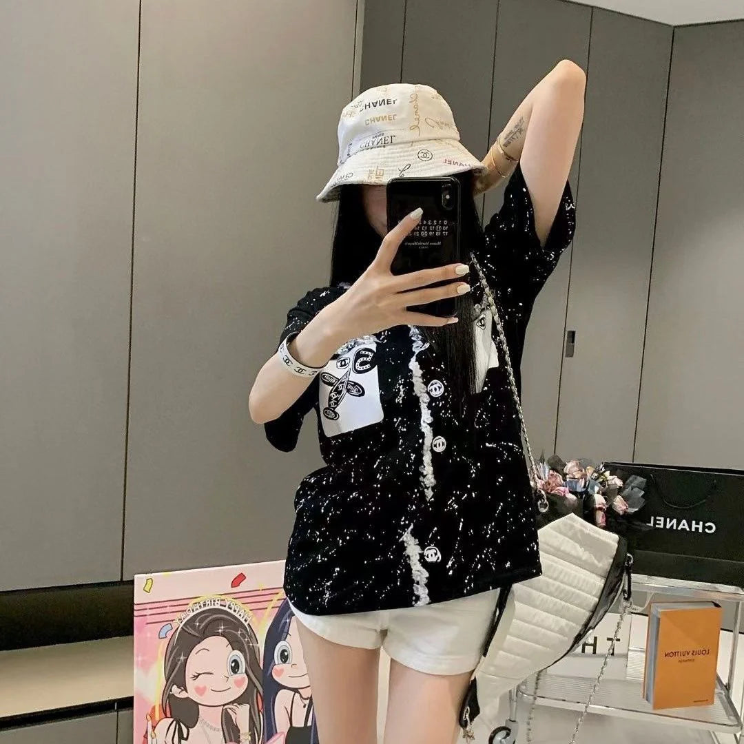 New Round Neck Color Long Letter Embroidery Short Sleeve 1024050912