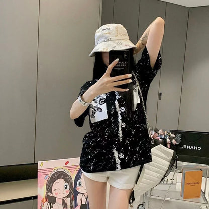 New Round Neck Color Long Letter Embroidery Short Sleeve 1024050912