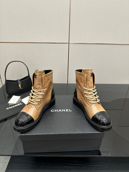 CNL25ss new fashionable color-blocked chunk-heeled ankle boots 0725090808