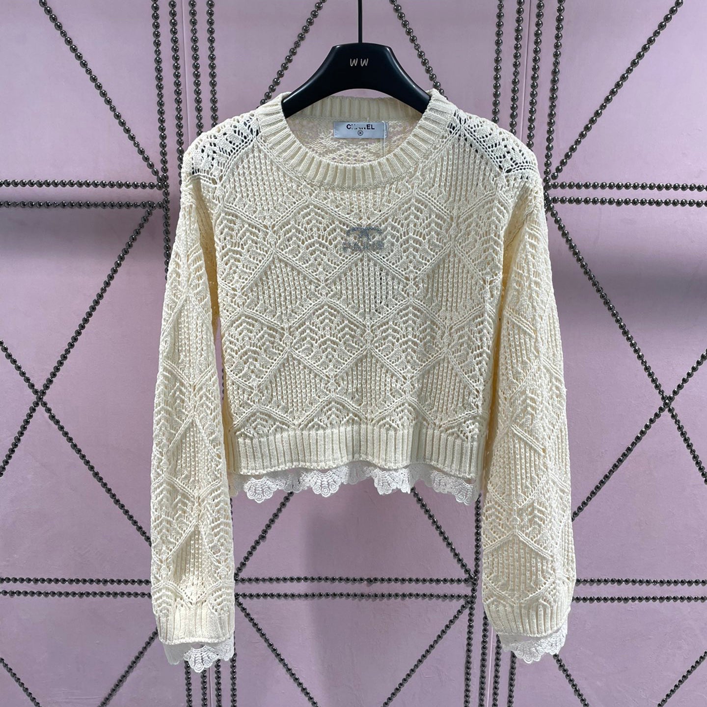 Round Neck Hollow Lace Knit Sweater XC1823090602