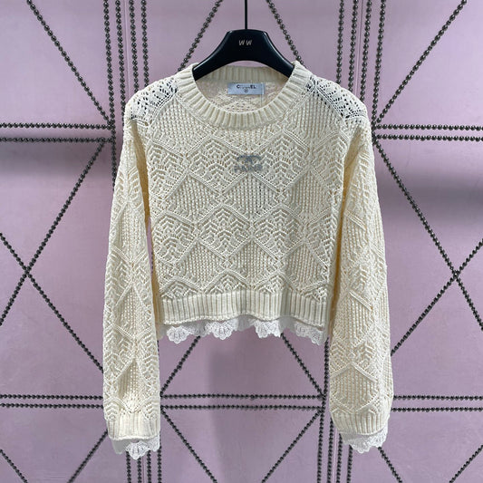 Round Neck Hollow Lace Knit Sweater XC1823090602