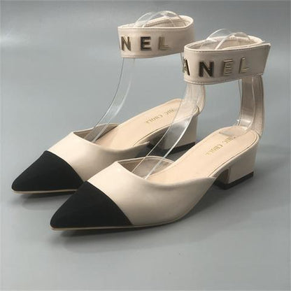 New Color Matching Pointed Shoes Velcro Shallow Thick Heel Women's Shoes 1024032522
