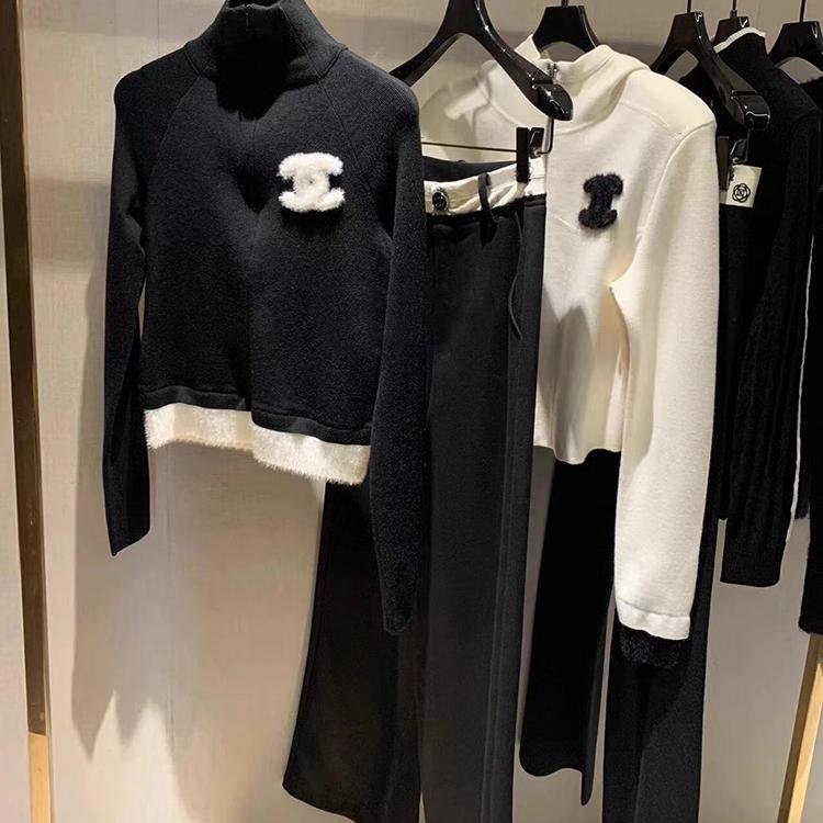 Black Sweater Wide Leg Pants Set 1023120403