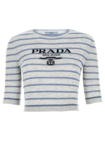 2023 New Slim Blue Gray Striped Short Sleeves PD10062748