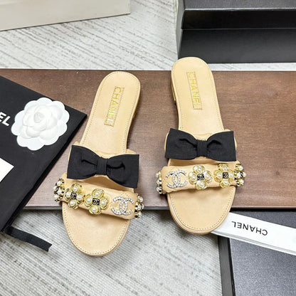 New Fashion Bow Diamond Buckle Leather Slippers 1024060401