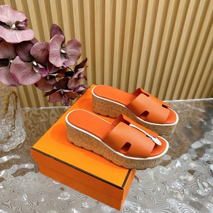 HM thick-soled platform slippers with wooden bran soles 0724082803