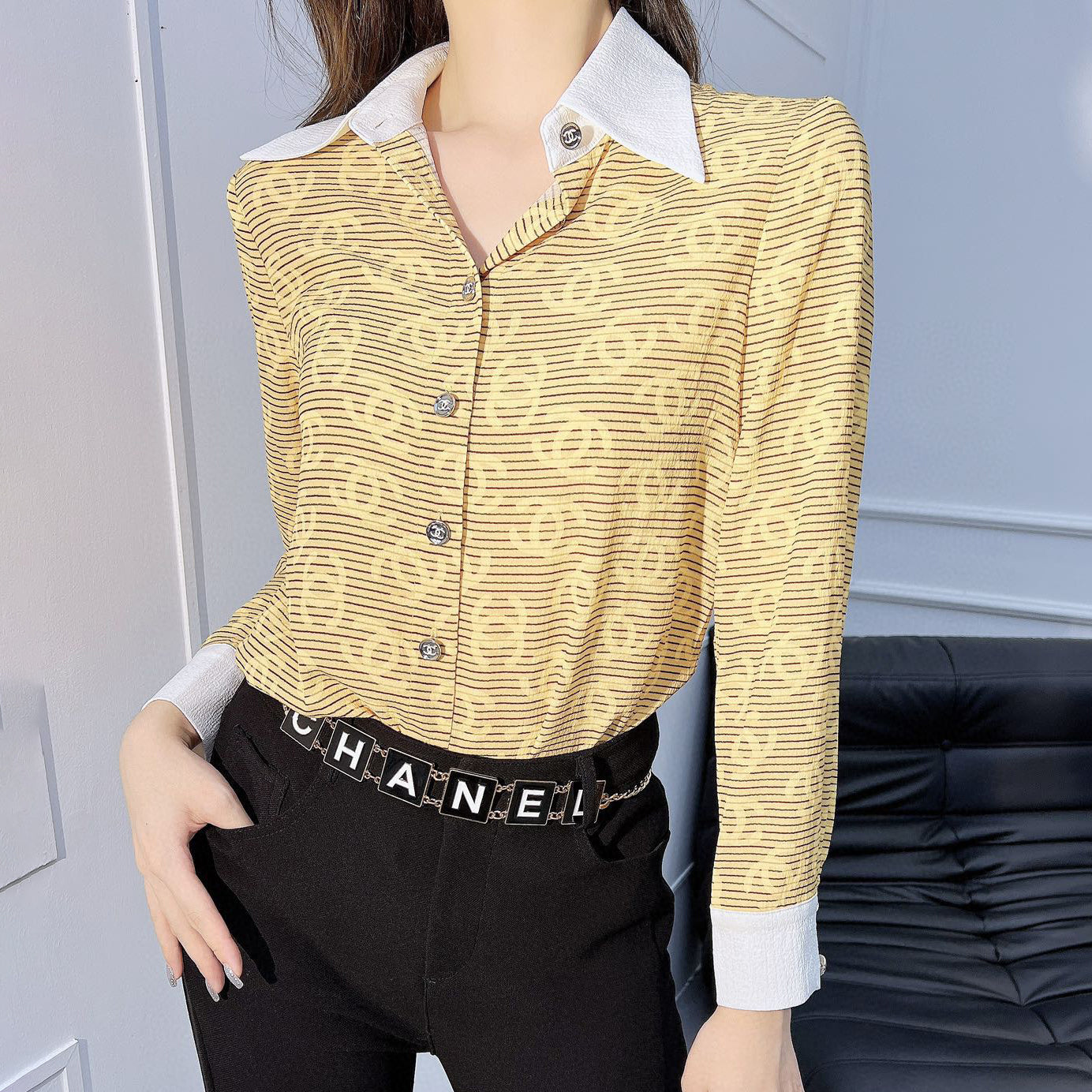 Printed striped long-sleeved shirt XC1823091904