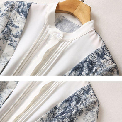 New Standing Collar Printed Large Swing Long Dress 1024030413