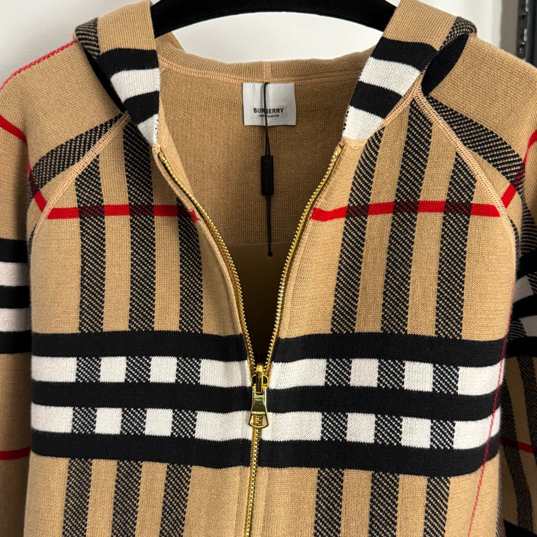 Checkered Hooded Knit Cardigan Jacket 1025092320