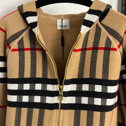 Checkered Hooded Knit Cardigan Jacket 1025092320